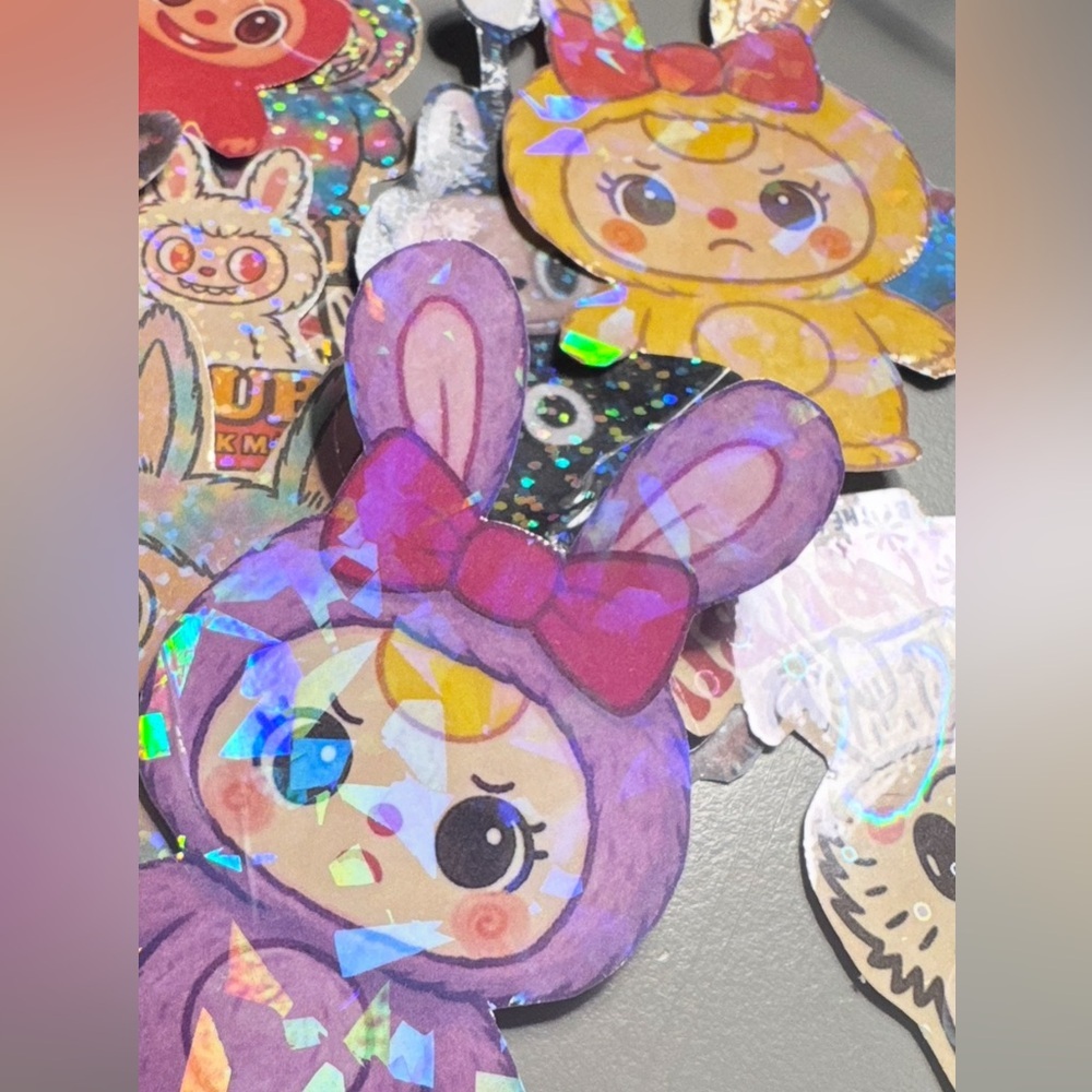 Assortment of 42 Baby Three Handmade Holographic Stickers - Picture 3 of 16